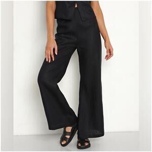 Faithfull the Brand Pants Womens 6 Black Linen Wide Leg Ottavio High Rise Zip Up